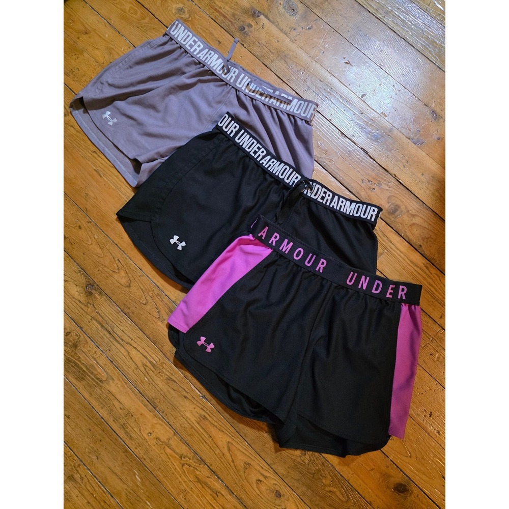 Under Armour Womens Athletic Shorts Bundle 3 Pairs Black Pink Purple Running Gym